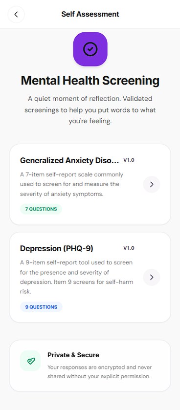 Mental health screening in the UpLift app
