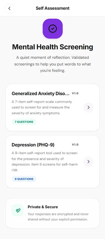 Mental health screening in the UpLift app